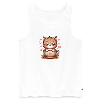 Cat with Coffee Mug 2 - Men's Premium Organic Tank Top - white - Front - Michal (187cm)