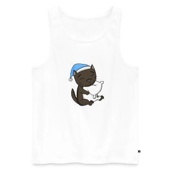 Sleeping Tired - Cat with Pillow and Sleepy Cap - Men's Premium Organic Tank Top - white - Front - Michal (187cm)