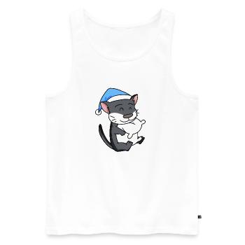 Sleeping Tired - Cat with Pillow and Sleepy Cap - Men's Premium Organic Tank Top - white - Front - Michal (187cm)
