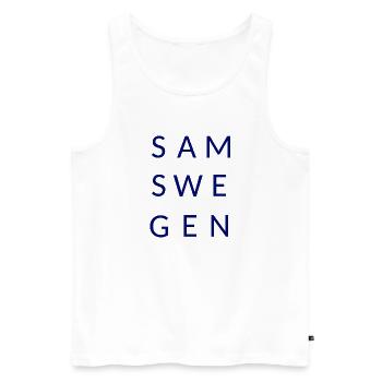Samswegen Schriftzug - Männer Premium Bio Tank Top - Weiß - Vorne - Michal (187cm)