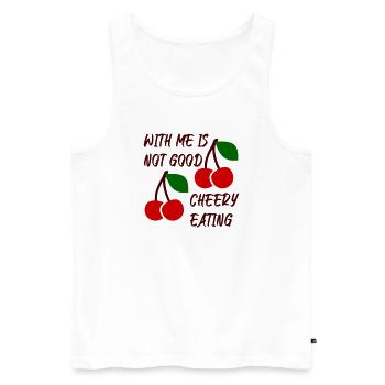 Avec moi, ce n’est pas bon de manger des cerises - Débardeur bio Premium Homme - blanc - Devant - AI Model Male 178 light (178cm)