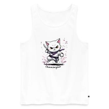 Chat maître de combat, ça va saigner ! humour - Débardeur bio Premium Homme - blanc - Devant - Michal (187cm)