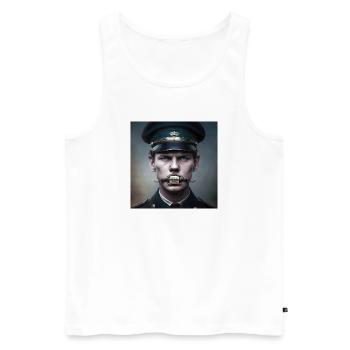 Conspiracy 04 - Ferme-la - Débardeur bio Premium Homme - blanc - Devant - AI Model Male 178 light (178cm)