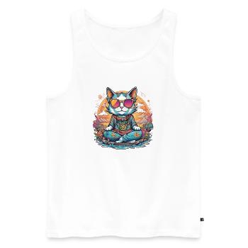 Chat hippie en voyage, humour peace and love - Débardeur bio Premium Homme - blanc - Devant - Michal (187cm)