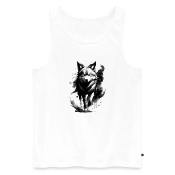 Wolf in Ink-Splash Design with Turquoise Eyes - Men's Premium Organic Tank Top - white - Front - AI Model Male 178 light (178cm)
