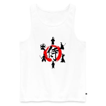 Cercle zen Enso avec Samouraï - Débardeur bio Premium Homme - blanc - Devant - AI Model Male 178 light (178cm)