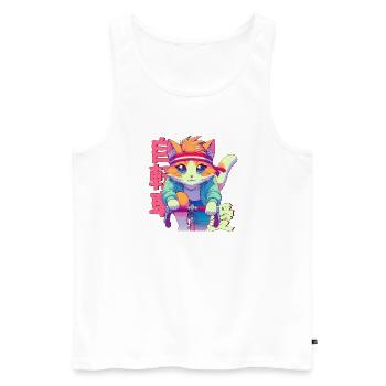 Cycling anime cat Neko - Men's Premium Organic Tank Top - white - Front - AI Model Male 178 light (178cm)