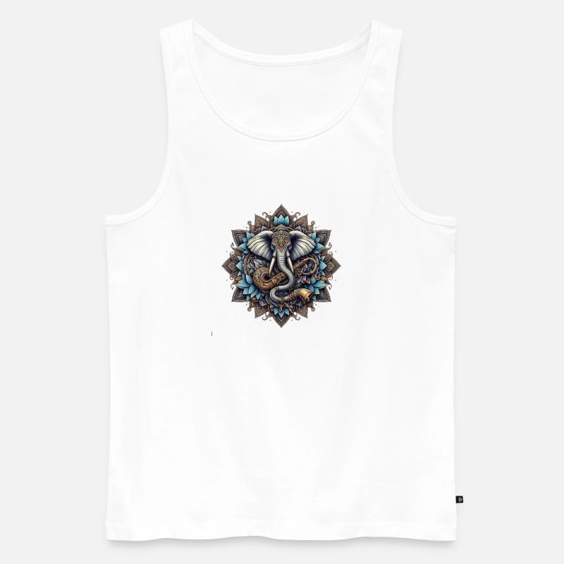 Mandala d’éléphants dans le style steampunk - Débardeur bio Premium Homme - blanc