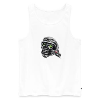 tête de  motard biker road trip , vacancy, liberty - Débardeur bio Premium Homme - blanc - Devant - Michal (187cm)