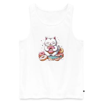 Chat qui mange des donuts, humour de chat gourmand - Débardeur bio Premium Homme - blanc - Devant - AI Model Male 178 light (178cm)