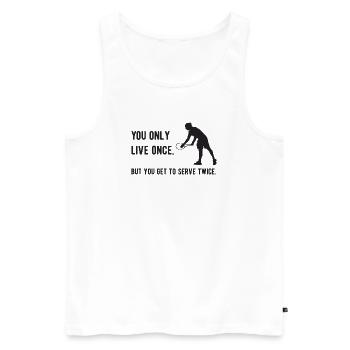 Tennis - On ne vit qu’une fois, mais on sert - Débardeur bio Premium Homme - blanc - Devant - Michal (187cm)