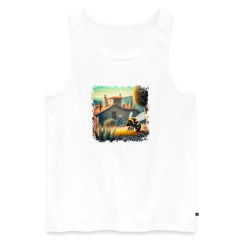 Paysage méditerranéen ensoleillé et une abeille - Débardeur bio Premium Homme - blanc - Devant - AI Model Male 178 light (178cm)