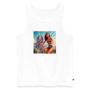 SAGRADA FAMILIA Retro-Mädchen auf dem Fahrrad - Männer Premium Bio Tank Top - Weiß - Vorne - AI Model Male 178 light (178cm)