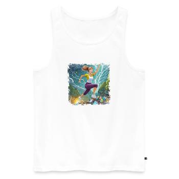 Femme sautant par-dessus beaucoup d’ordures - Débardeur bio Premium Homme - blanc - Devant - AI Model Male 178 light (178cm)