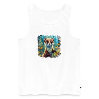 Close-up of a funny marten comic-style - Men's Premium Organic Tank Top - white - Front - AI Model Male 178 light (178cm)