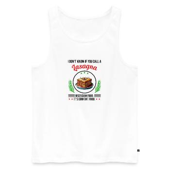 Je ne sais pas si ça s'appelle lasagne - Débardeur bio Premium Homme - blanc - Devant - Michal (187cm)