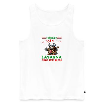 Je me demande si la lasagne pense à moi aussi - Débardeur bio Premium Homme - blanc - Devant - Michal (187cm)