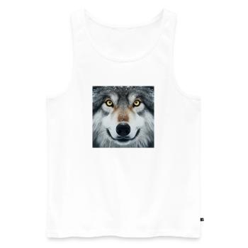 Le regard du loup - Débardeur bio Premium Homme - blanc - Devant - AI Model Male 178 light (178cm)