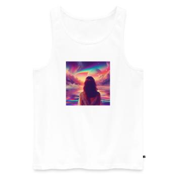 Cosmic Rainbow Dawn Portrait - Men's Premium Organic Tank Top - white - Front - AI Model Male 178 light (178cm)