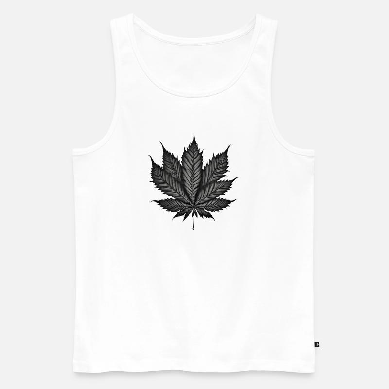 Monochromes Cannabisblatt auf Schwarz - Männer Premium Bio Tank Top - Weiß