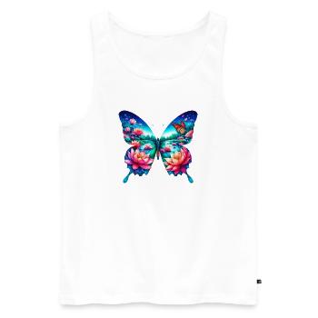 Papillon, fleurs de lotus, fleur, étang, lac zen - Débardeur bio Premium Homme - blanc - Devant - Michal (187cm)