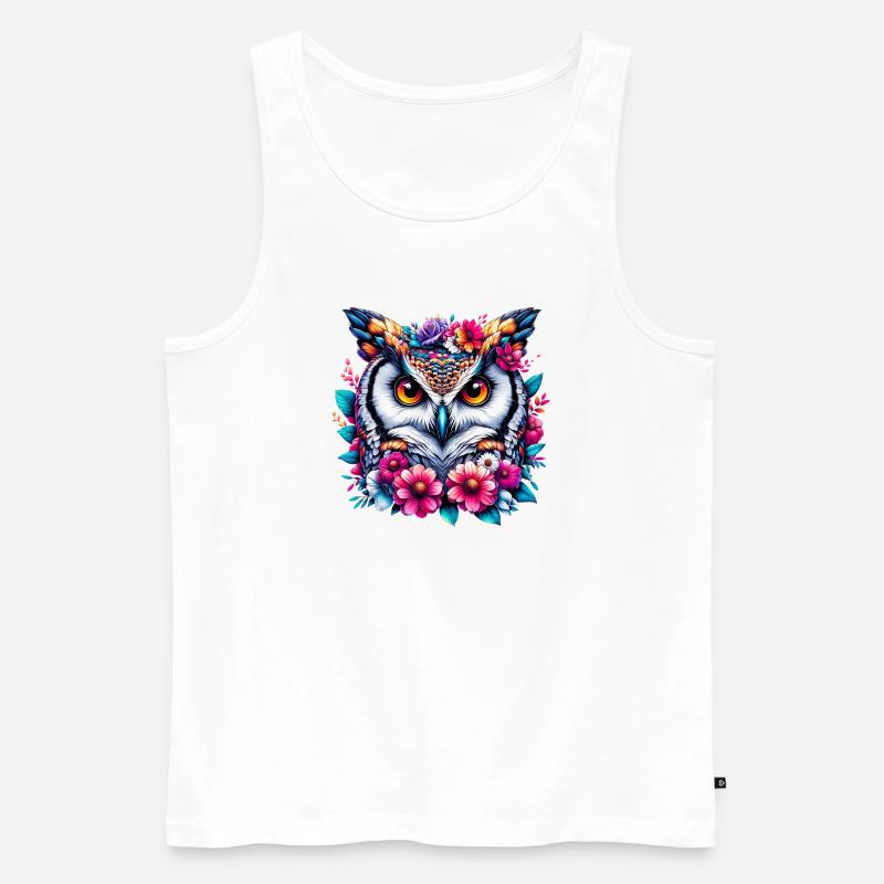 Eule mit Blumen geschmückt - Männer Premium Bio Tank Top - Weiß