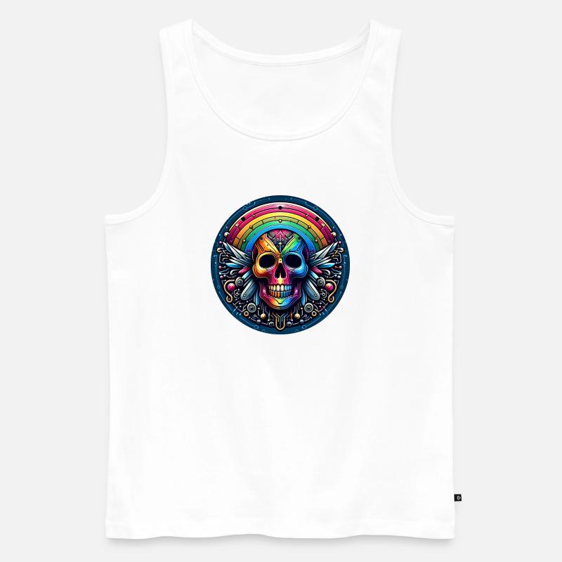 Metallic Rainbow Skull - Männer Premium Bio Tank Top - Weiß