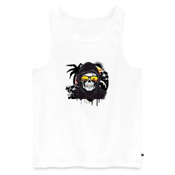 Skull,Skull,Skull with sunglasses on the beach - Men's Premium Organic Tank Top - white - Front - Michal (187cm)