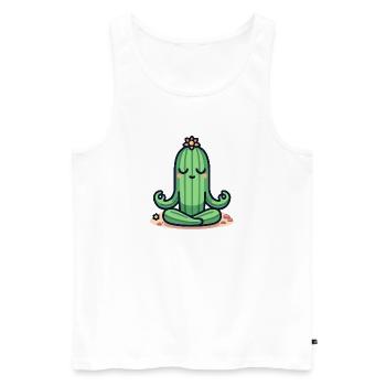 Zen-Kaktus - Friedliche Pflanzenpose - Männer Premium Bio Tank Top - Weiß - Vorne - Michal (187cm)
