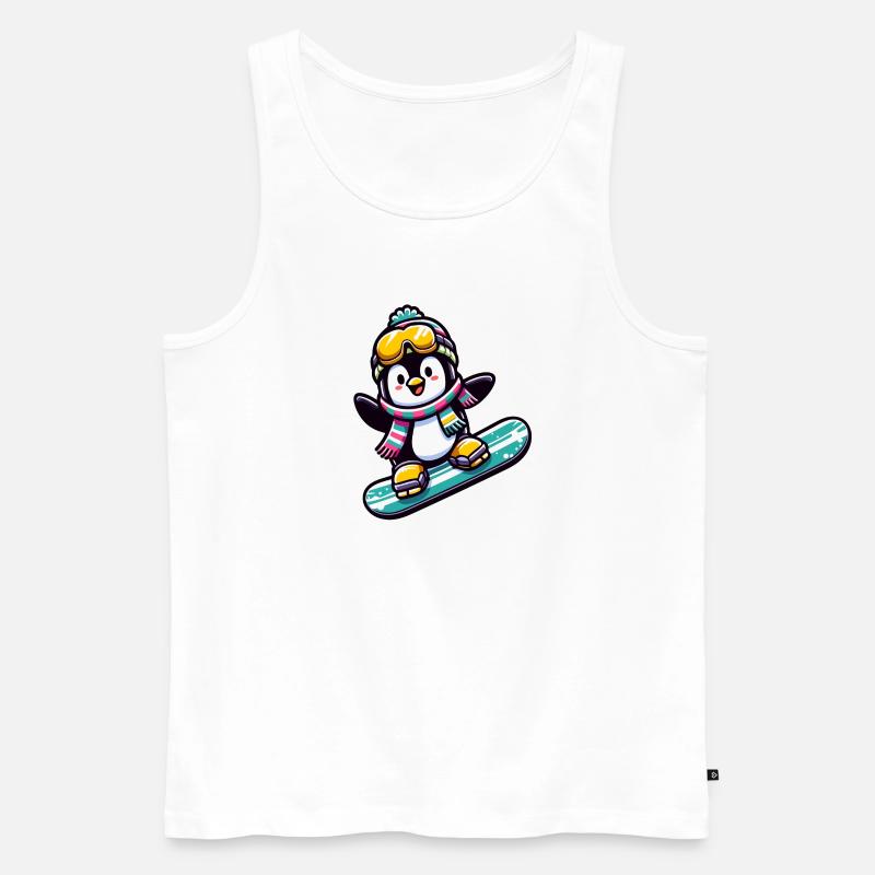 Snowboard Star: Der gleitende Pinguin - Männer Premium Bio Tank Top - Weiß