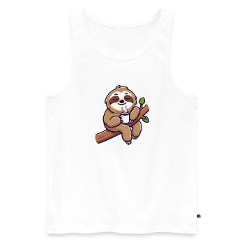 Sloth Sipper: The Leisurely Lounger - Men's Premium Organic Tank Top - white - Front - AI Model Male 178 light (178cm)
