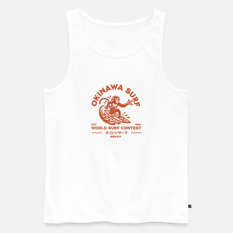 Okinawa Surf Monkey (kakoii surf) - Männer Premium Bio Tank Top - Weiß