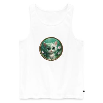 Jungle Katze im Smaragdglanz - Männer Premium Bio Tank Top - Weiß - Vorne - Michal (187cm)