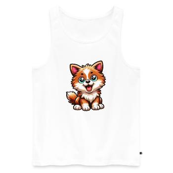 T-shirt mignon de dessin animé Corgi Joyful Puppy Love - Débardeur bio Premium Homme - blanc - Devant - Michal (187cm)