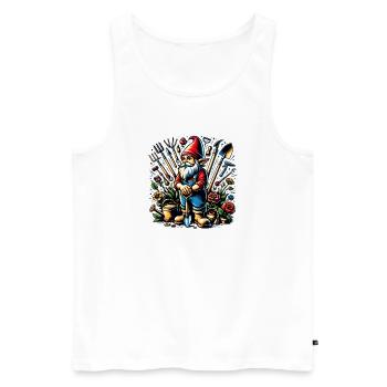Nain de jardin coloré et vivant entouré d’outils - Débardeur bio Premium Homme - blanc - Devant - AI Model Male 178 light (178cm)