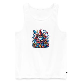 Nain de jardin coloré et sinistre avec des fleurs et des outils - Débardeur bio Premium Homme - blanc - Devant - AI Model Male 178 light (178cm)