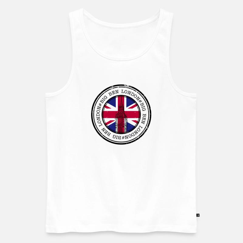 Union Jack Big Ben Stempel - Männer Premium Bio Tank Top - Weiß