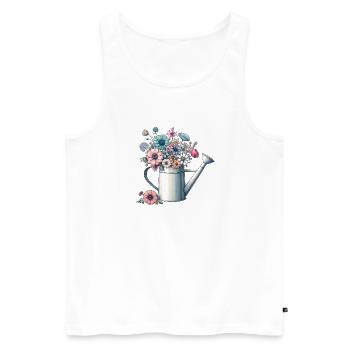 Arrosoir, luxuriant rempli de fleurs aux couleurs pastel - Débardeur bio Premium Homme - blanc - Devant - Michal (187cm)