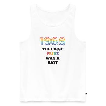 Mois de la fierté LGBT - La première fierté était une émeute - Débardeur bio Premium Homme - blanc - Devant - AI Model Male 178 light (178cm)