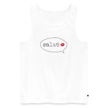 04 Salut - Kussmund - französischer Gruß - Männer Premium Bio Tank Top - Weiß - Vorne - Michal (187cm)
