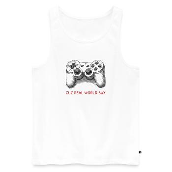 Retro Controller Gamer Spruch Real World Sux - Männer Premium Bio Tank Top - Weiß - Vorne - Michal (187cm)