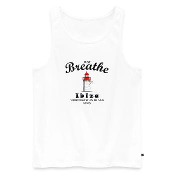 Phare d’Ibiza au port, respirez profondément, Espagne - Débardeur bio Premium Homme - blanc - Devant - Michal (187cm)