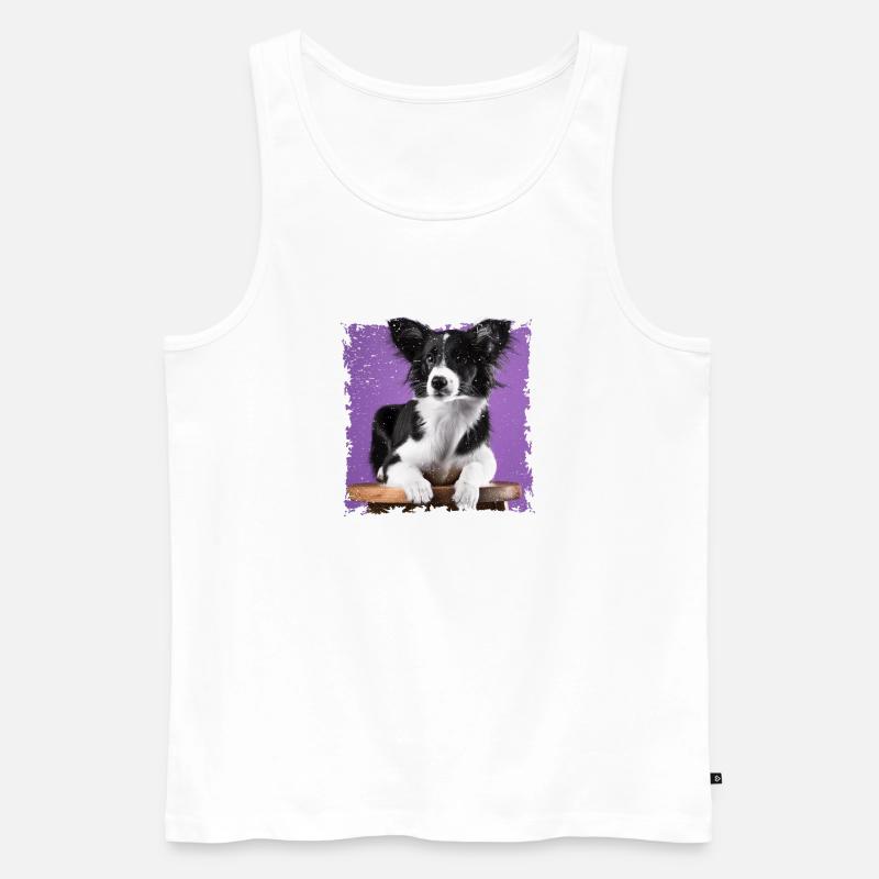 Hund sitzt auf Hocker - Männer Premium Bio Tank Top - Weiß