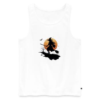 fliegende Hexe auf einem Besen im Licht des Mondes - Männer Premium Bio Tank Top - Weiß - Vorne - Michal (187cm)