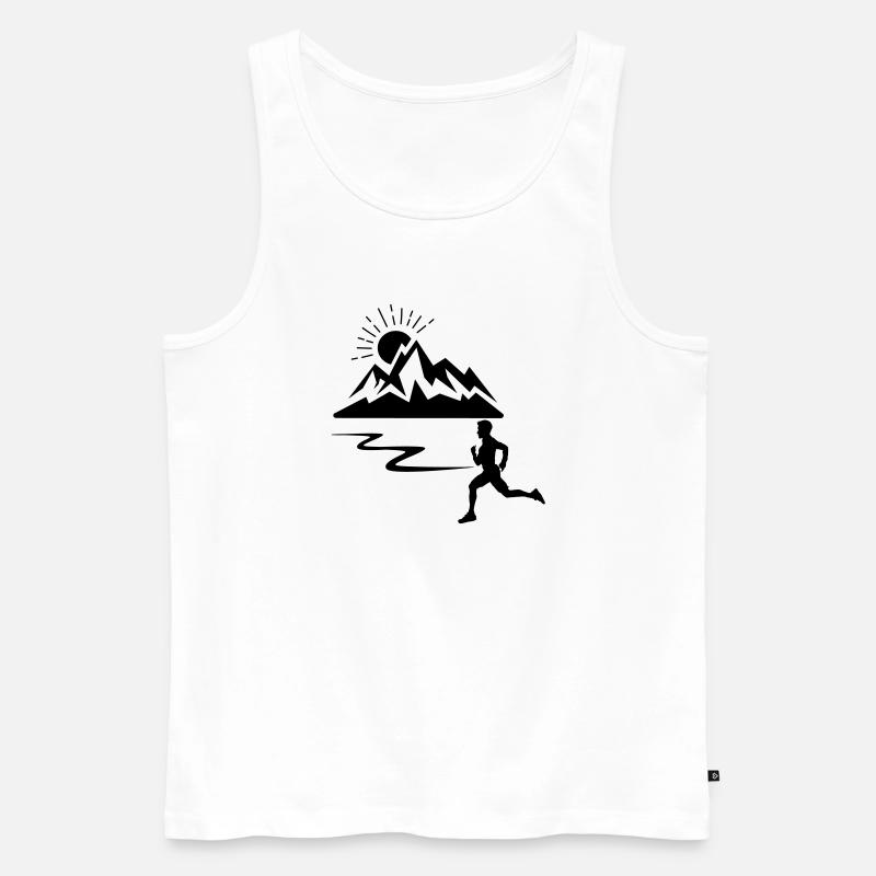 Läufer Mann mit Bergen - Männer Premium Bio Tank Top - Weiß