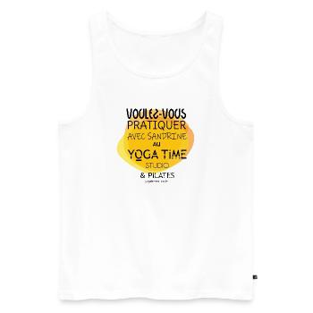 Voulez-vous faire du Yoga avec Sandrine - Débardeur bio Premium Homme - blanc - Devant - AI Model Male 178 light (178cm)