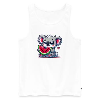 L’adorable koala déguste un morceau de pastèque - Débardeur bio Premium Homme - blanc - Devant - AI Model Male 178 light (178cm)
