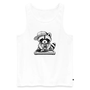 motif de raton laveur cool en tant que DJ avec des écouteurs - Débardeur bio Premium Homme - blanc - Devant - AI Model Male 178 light (178cm)