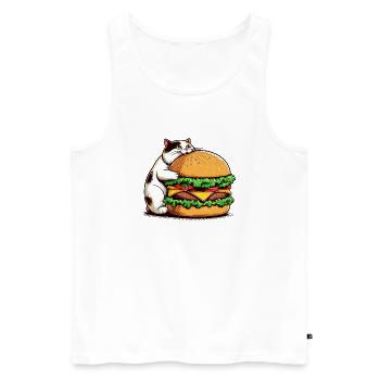 Chat gourmand et hamburger - Débardeur bio Premium Homme - blanc - Devant - AI Model Male 178 light (178cm)