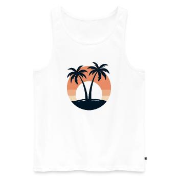 Rétro coucher de soleil Palmiers Plage Vacances Tropical - Débardeur bio Premium Homme - blanc - Devant - Michal (187cm)